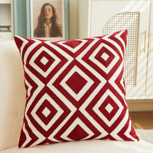 Housse de Coussin Géométrique TORONTO Wine Red-45x45CM Pillowcase