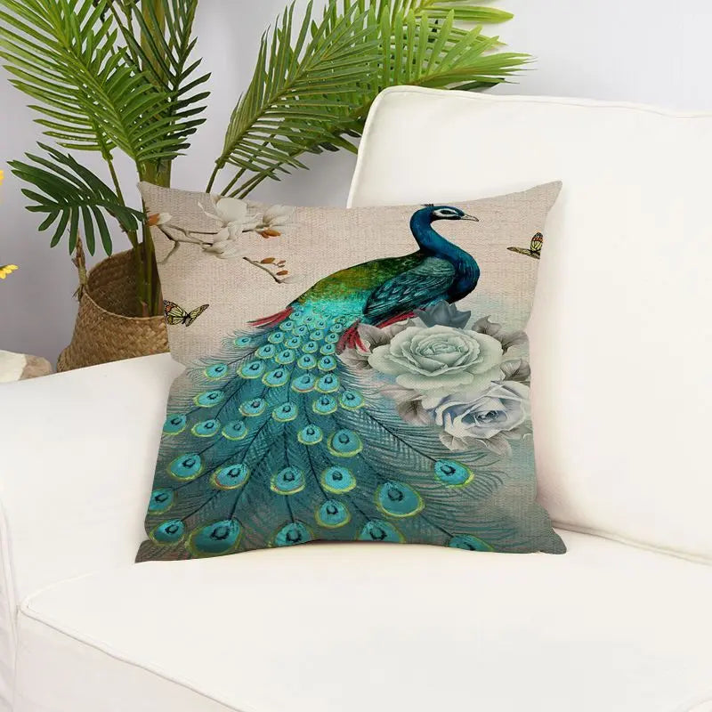 Housse de Coussin Lin Imprimé PEACOCK 25714Style