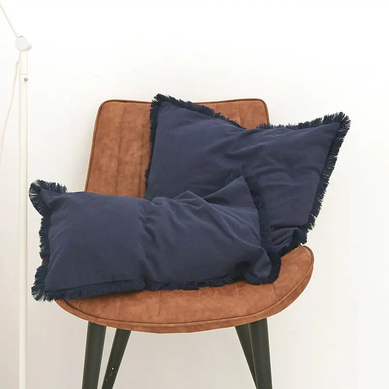 Housse de Coussin Moderne Alora Dark Blue Fringe-30X50cm
