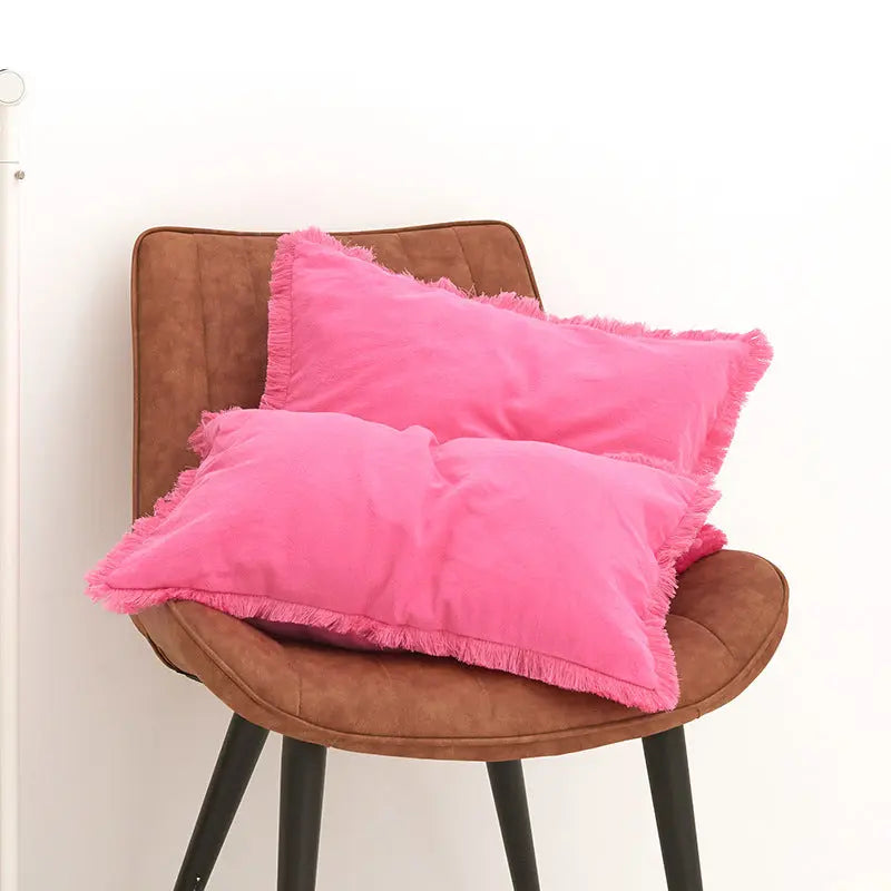 Housse de Coussin Moderne Alora Rose Red Fringe-50X50cm
