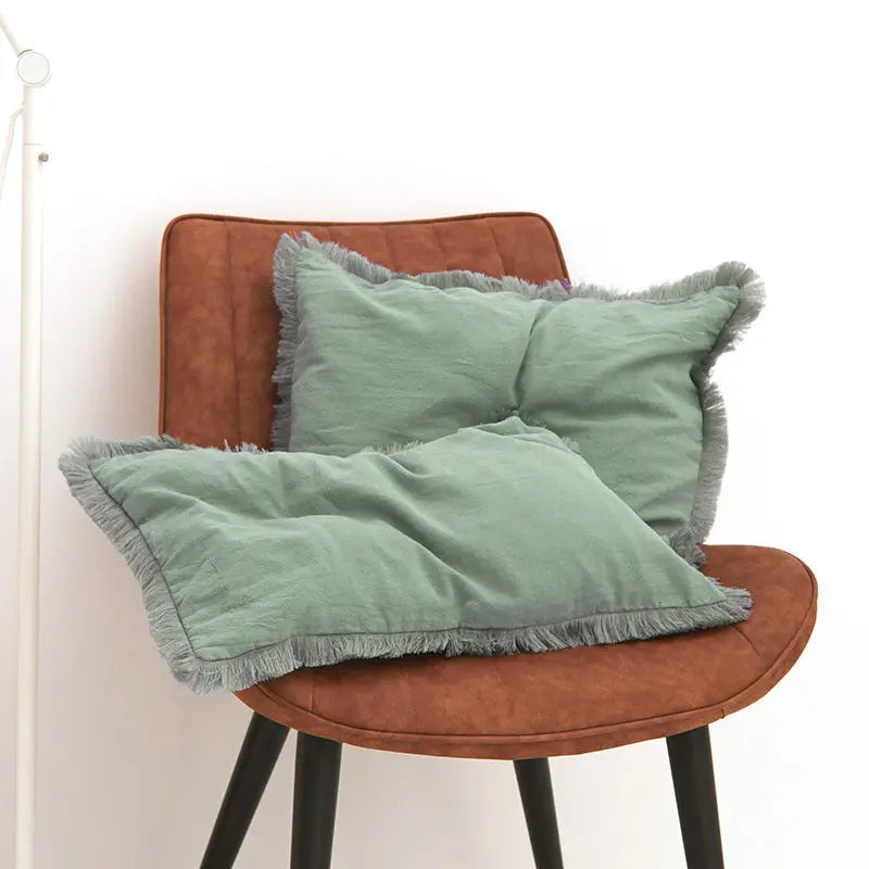 Housse de Coussin Moderne Alora Silt Green Fringe-45X45cm