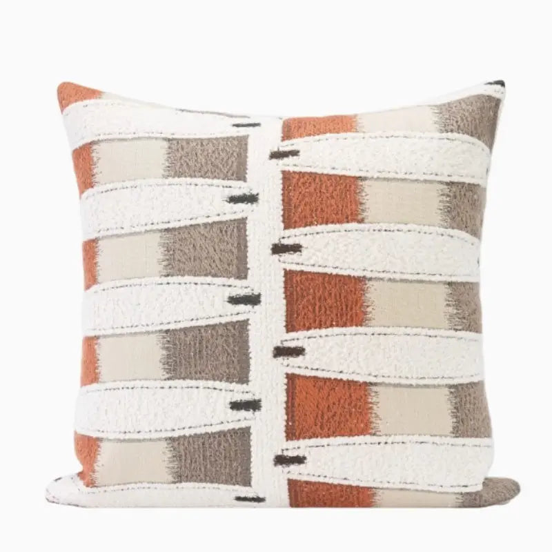 Housse de Coussin Moderne MILEO Orange White Horizontal Strip-Pillow
