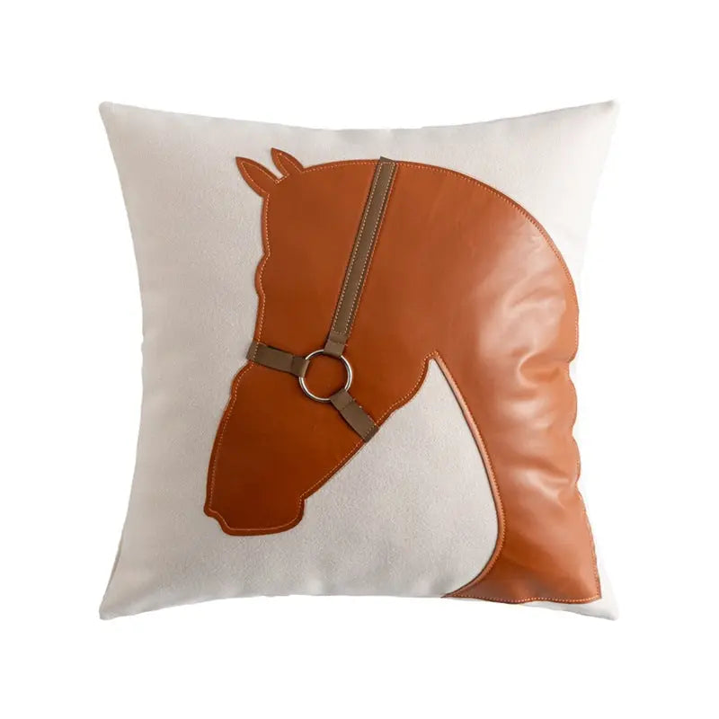 Housse de Coussin Simili-Cuir ELETTA 45x45cm-Brown Horse Head