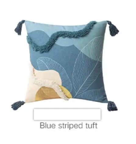 Housse de Coussin Tuft Embroidery MORANDI Blue Stripe-45x45cm Without Core