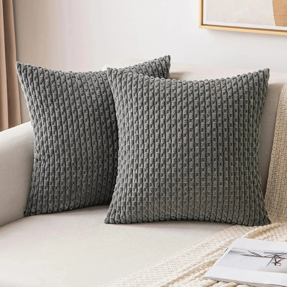 Housse de Coussin Velours Côtelé STRIPEO Housse de France