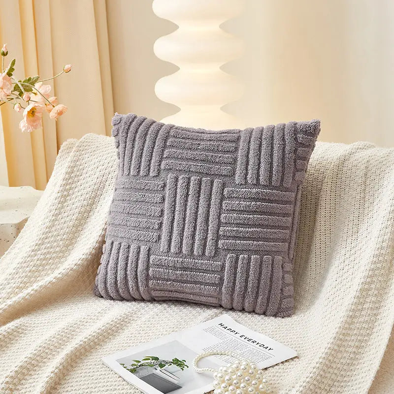 Housse de Coussin Velours Rayé VELINE Gray-45x45cm Single Pillowcase