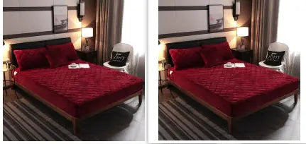 Housse de Matelas Velours Moderne VELOXA Wine Red-180cmx 200cm set