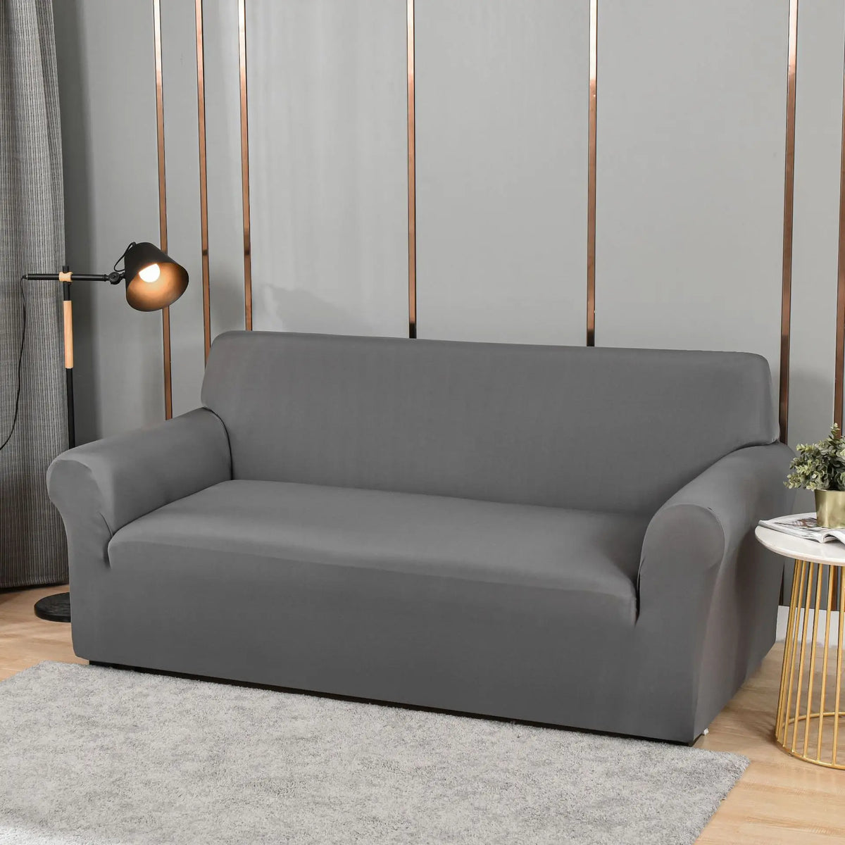 Housse de canapé Antidérapante LEONAX Smoky Gray-Three