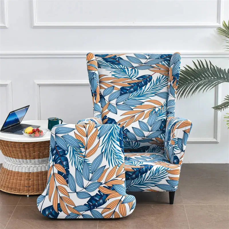 Housse de chaise à ailes imprimées feuilles, housse de fauteuil extensible en Spandex, style nordique amovible, housse de canapé relaxante, housse de protection pour meubles Housse de France