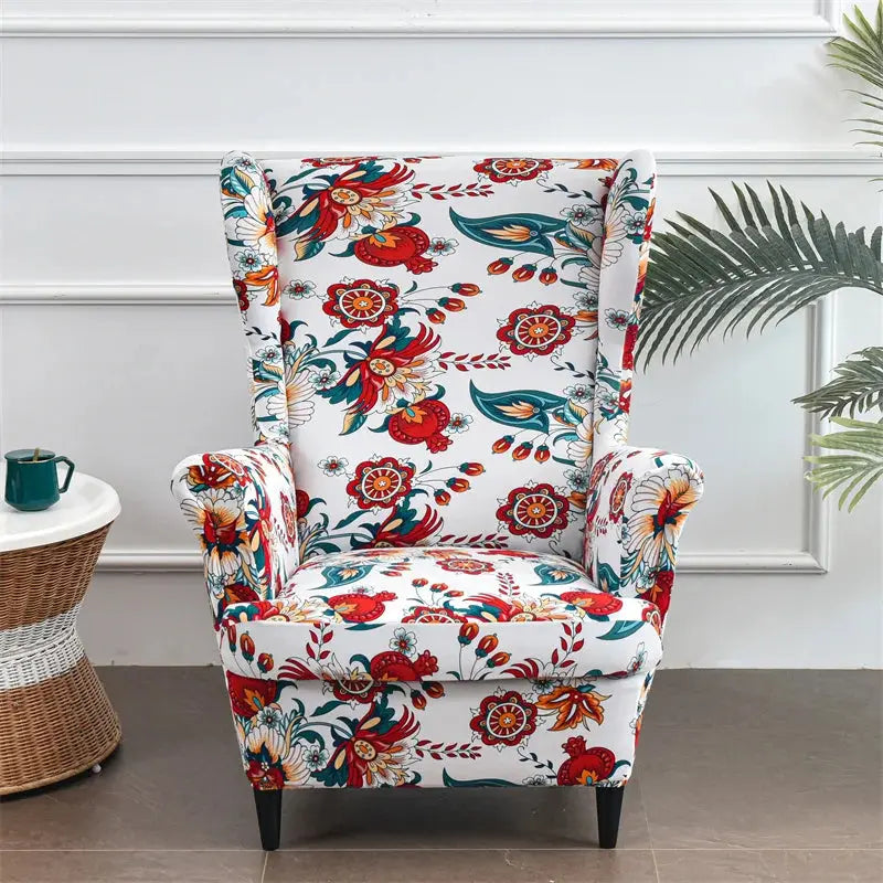 Housse de chaise à ailes imprimées feuilles, housse de fauteuil extensible en Spandex, style nordique amovible, housse de canapé relaxante, housse de protection pour meubles Housse de France
