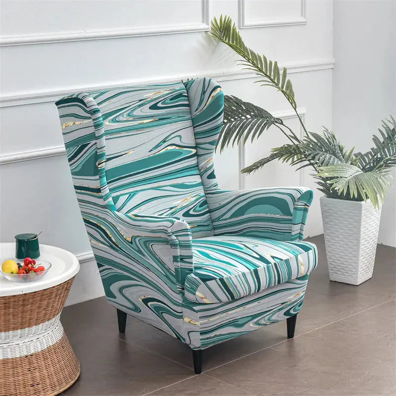 Housse de chaise à ailes imprimées feuilles, housse de fauteuil extensible en Spandex, style nordique amovible, housse de canapé relaxante, housse de protection pour meubles Housse de France