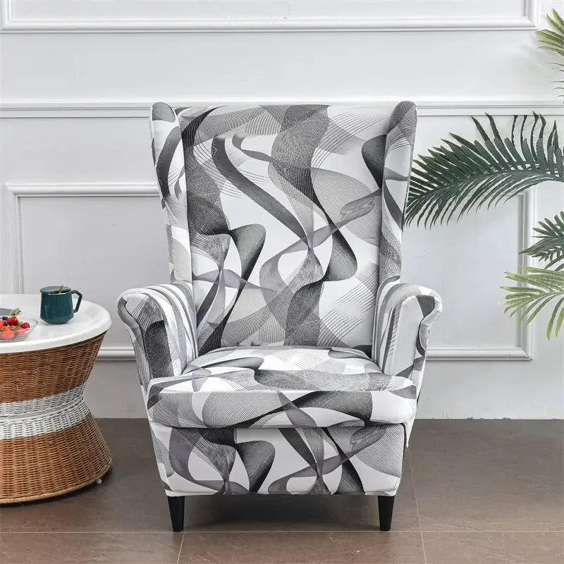 Housse de chaise à ailes imprimées feuilles, housse de fauteuil extensible en Spandex, style nordique amovible, housse de canapé relaxante, housse de protection pour meubles Housse de France