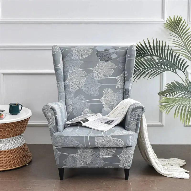 Housse de chaise à ailes imprimées feuilles, housse de fauteuil extensible en Spandex, style nordique amovible, housse de canapé relaxante, housse de protection pour meubles Housse de France
