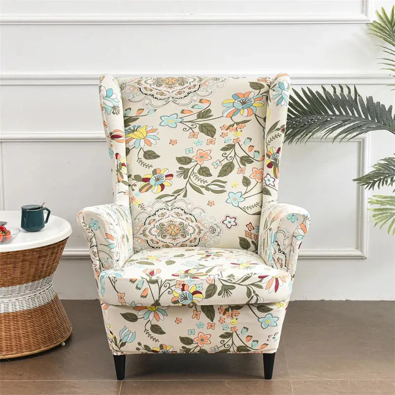 Housse de chaise à oreilles imprimées de fleurs, housse de fauteuil extensible en Spandex, moderne, amovible, pour canapé de détente, housse de protection pour meubles Housse de France