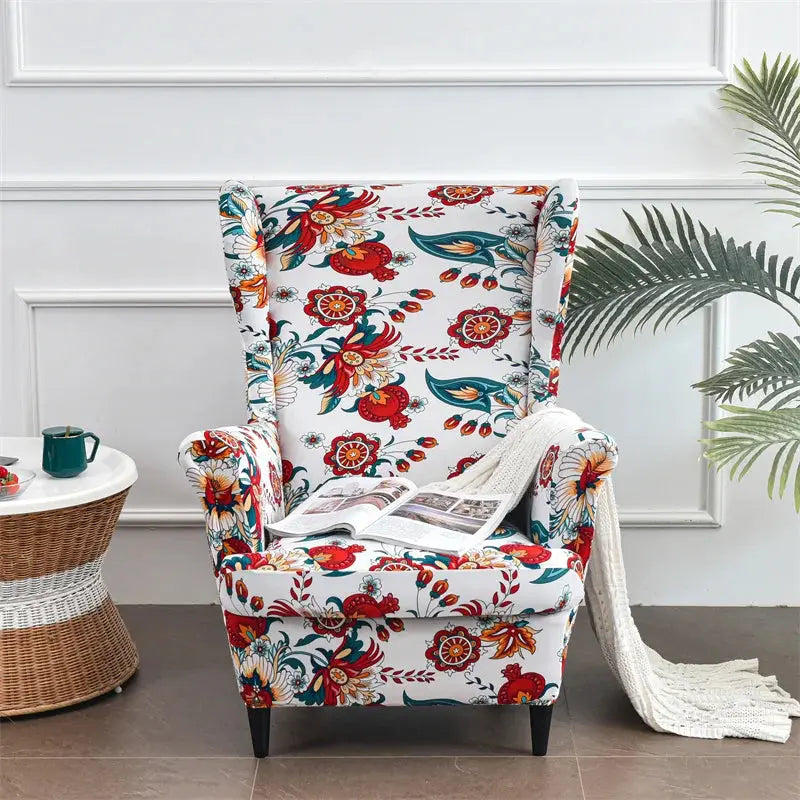Housse de chaise à oreilles imprimées de fleurs, housse de fauteuil extensible en Spandex, moderne, amovible, pour canapé de détente, housse de protection pour meubles Housse de France