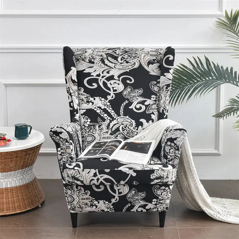 Housse de chaise à oreilles imprimées de fleurs, housse de fauteuil extensible en Spandex, moderne, amovible, pour canapé de détente, housse de protection pour meubles Housse de France