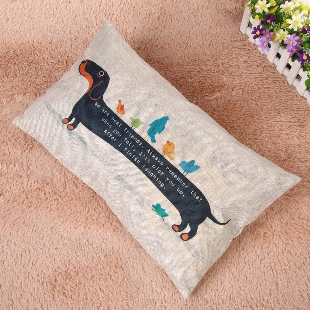 Housse de coussin et taie d'oreiller en coton et lin motif chien - Housse De France