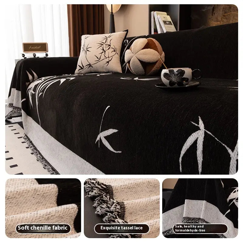 Plaid Canapé Chenille Moderne BAMBOO Black-180×180cm