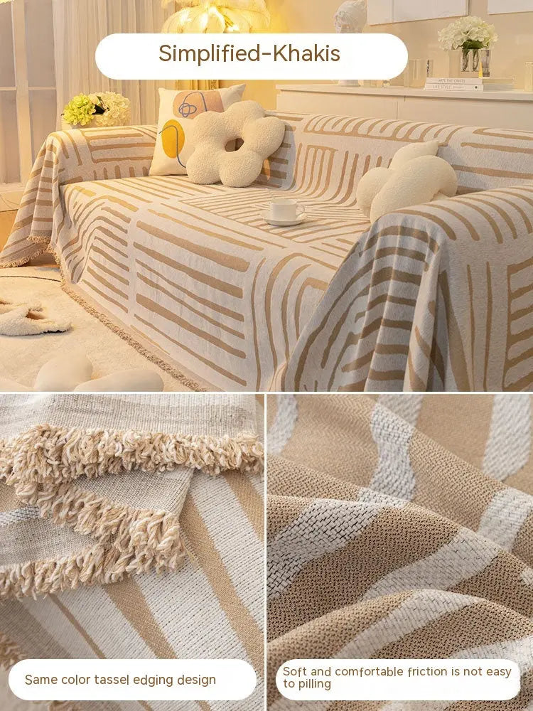 Plaid Canapé Chenille Stripes YBGreen FS Simplified Khaki-180x340cm