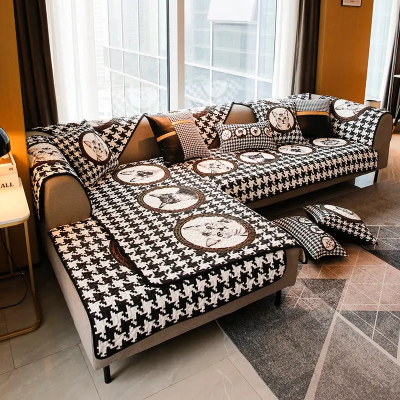 Plaid Canapé Coton Rayè SOFASTYLE Houndstooth cat-90x180cm