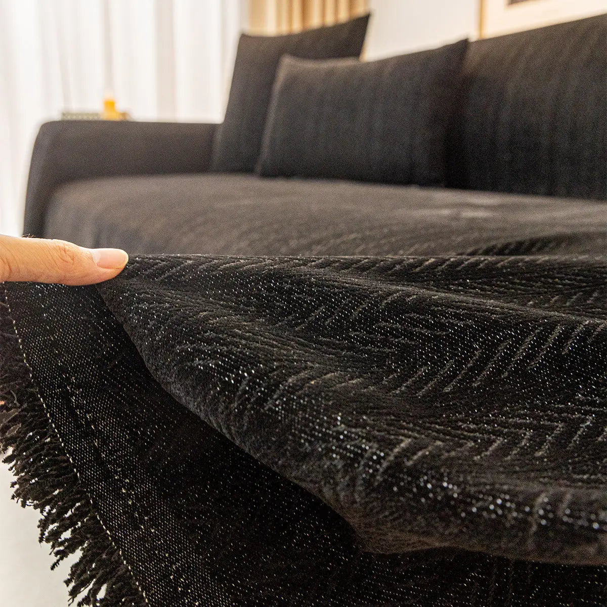 Plaid Canapé Moderne CHENILLE Black-180x340cm