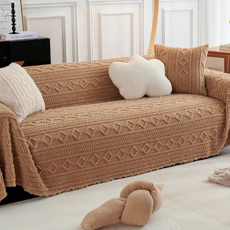 Plaid Canapé Velours ChaleurScratch Warm Fleece Cream Coffee-45x45CM Pillowcase
