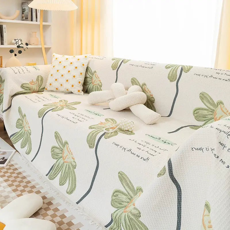 Plaid Canapé Antidérapant WAFFLE QY Flower Green-180x380cm