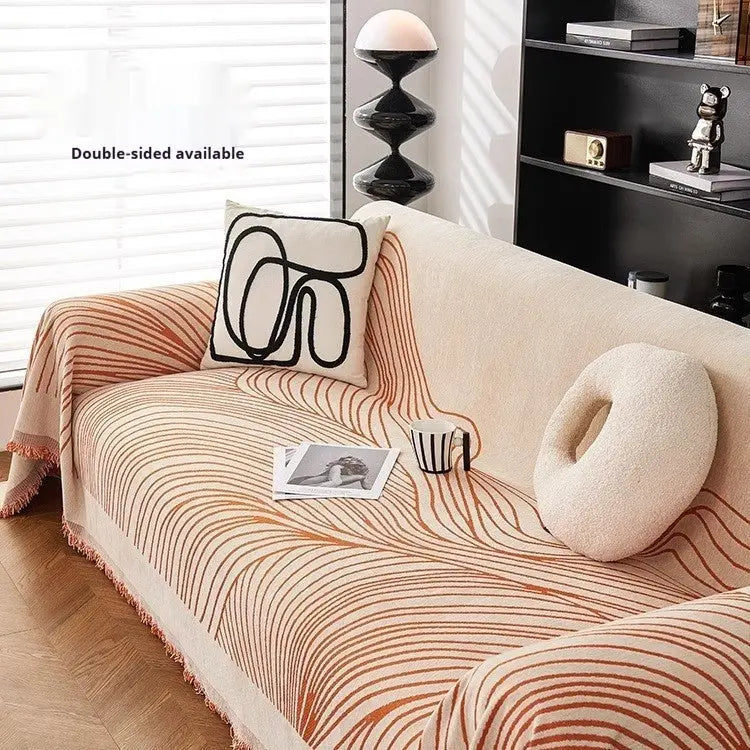 Plaid Canapé Chenille Moderne SIMOLI Line Art Orange-180X230cm