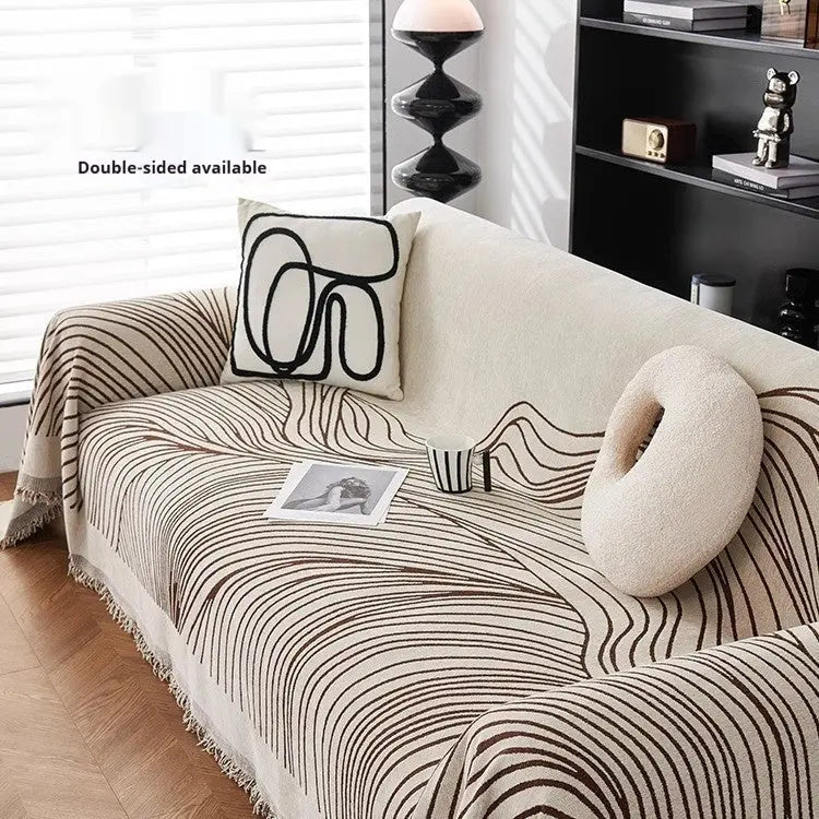 Plaid Canapé Chenille Moderne SIMOLI Line Art Brown-180X300cm