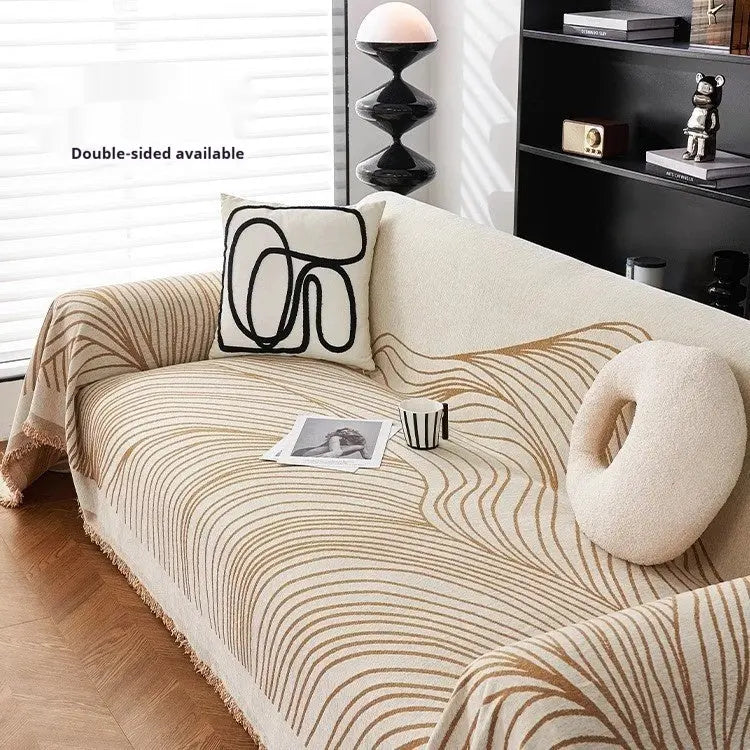 Plaid Canapé Chenille Moderne SIMOLI Line Art Beige-180X150cm