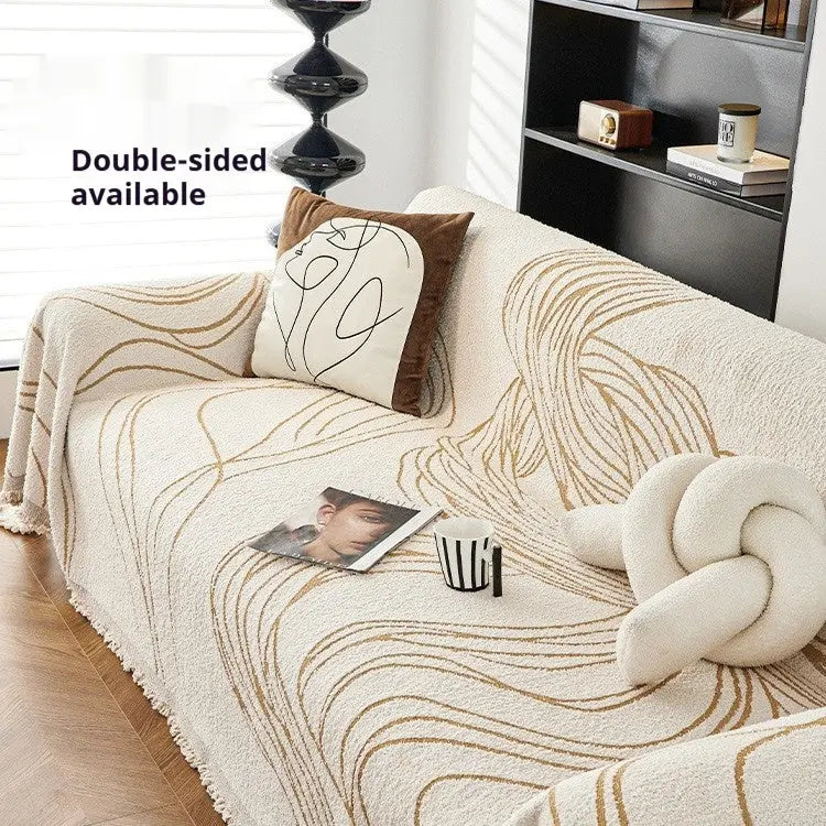 Plaid Canapé Chenille Moderne ZELTO Minimalist Line Beige-180X380cm