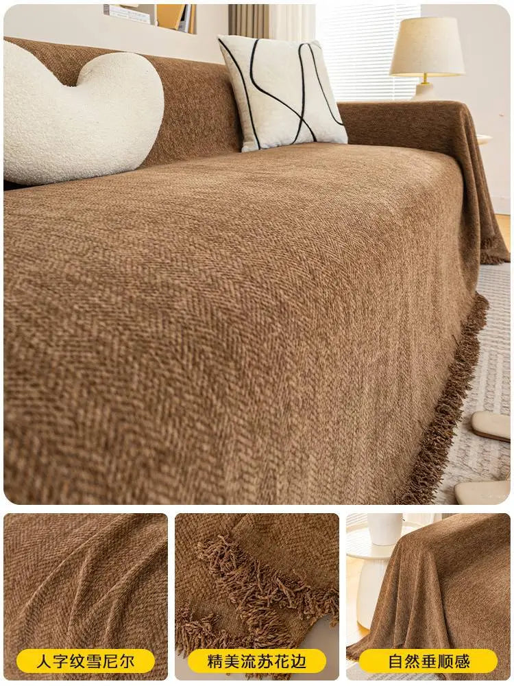 Plaid Canapé Chenille PROTECTOR Dark brown coffee-180x180cm