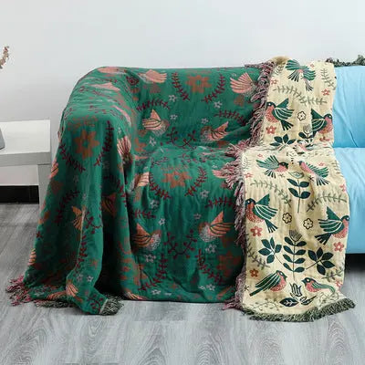 Plaid Canapé Coton Moderne SPRINA Spring Bird Style Green-200cmx 230cm