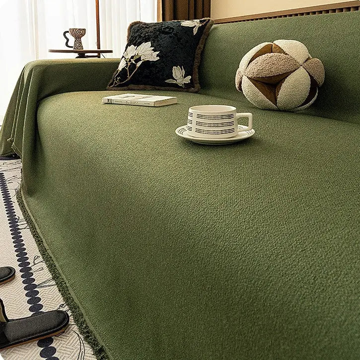 Plaid Canapé Imperméable Chenille ANTELI Teddy Plush Olive Green-180x300cm