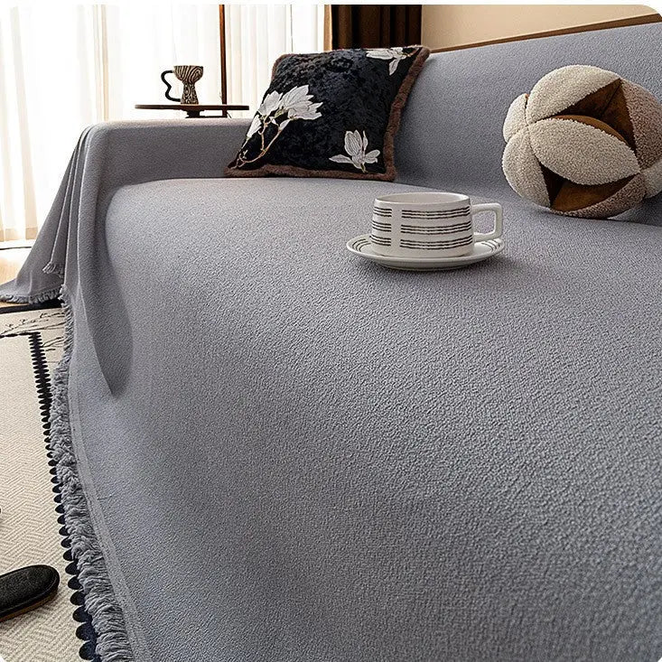 Plaid Canapé Imperméable Chenille ANTELI Teddy Plush Foggy Gray-180x150cm