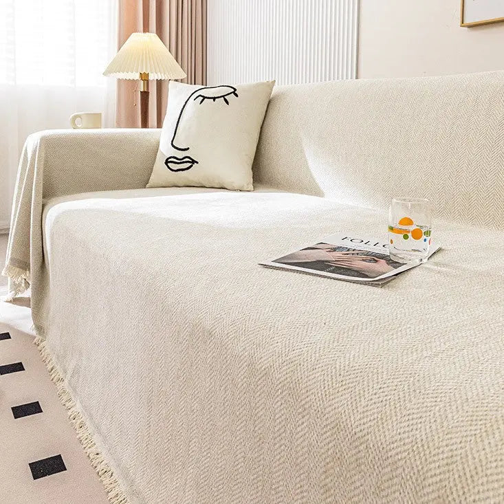 Plaid Canapé Imperméable Chenille ANTELI Herringbone Beige-180x230cm
