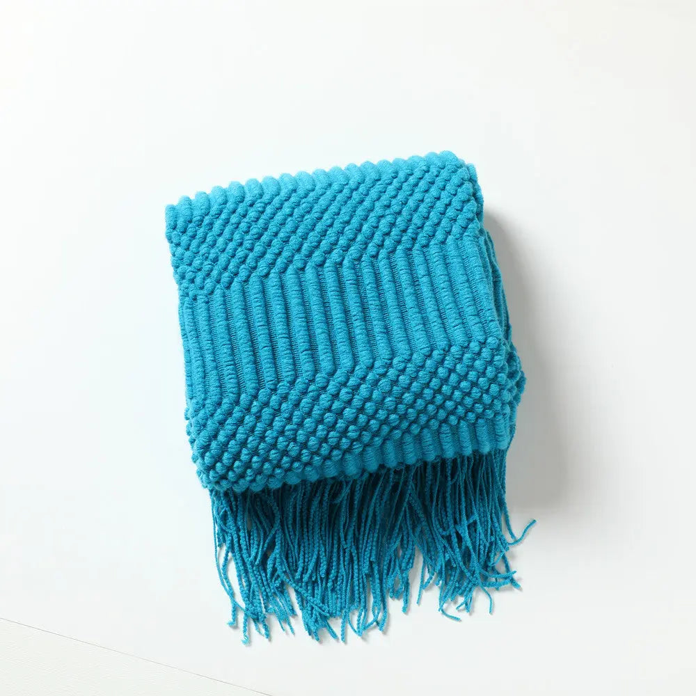 Plaid Canapé Modern AERO Peacock Blue-130X230CM Including Tassels