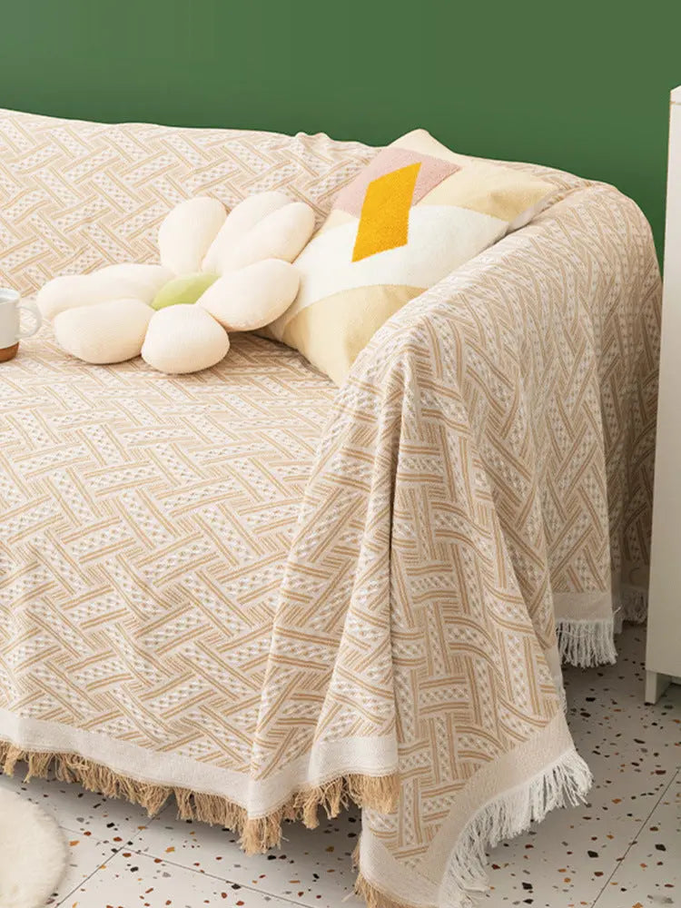 Plaid Canapé Moderne Polyester **CHENLEA** Khaki White Plaid-180x340cm