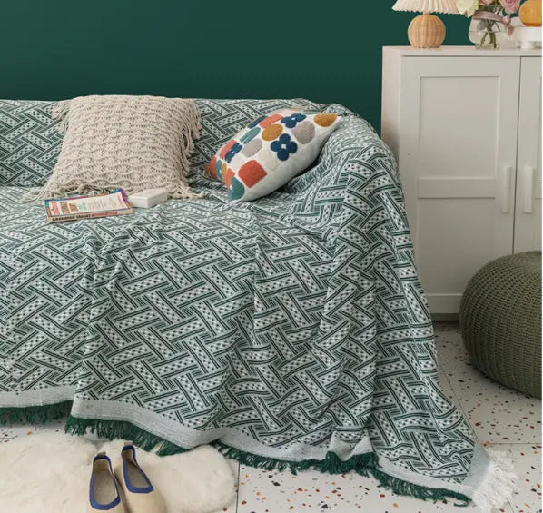 Plaid Canapé Moderne Polyester **CHENLEA** Dark Green And White Plaid-180x300cm