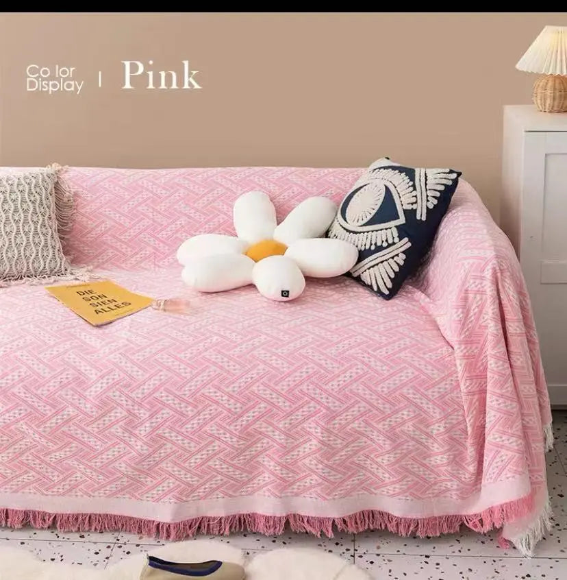 Plaid Canapé Moderne Polyester **CHENLEA** Pink And White Plaid-90x150cm 