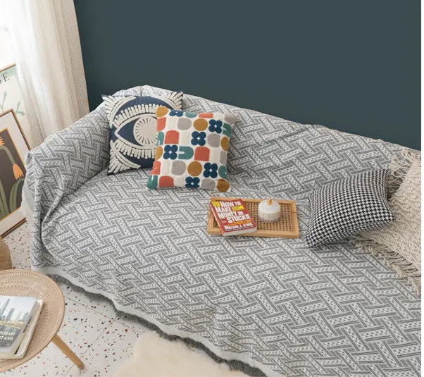 Plaid Canapé Polyester Moderne NORDO Gray White Grid-90x150cm 