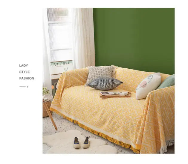 Plaid Canapé Polyester Moderne NORDO Yellow And White Plaid-90x150cm 