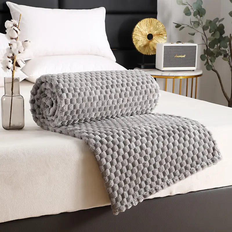 Plaid Canapé Polyester Universel FLANIO Gray-200X230cm-Ribbon Card Packaging