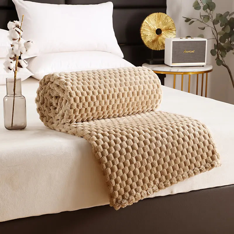 Plaid Canapé Polyester Universel FLANIO Khaki-127X152cm-Nude Blanket