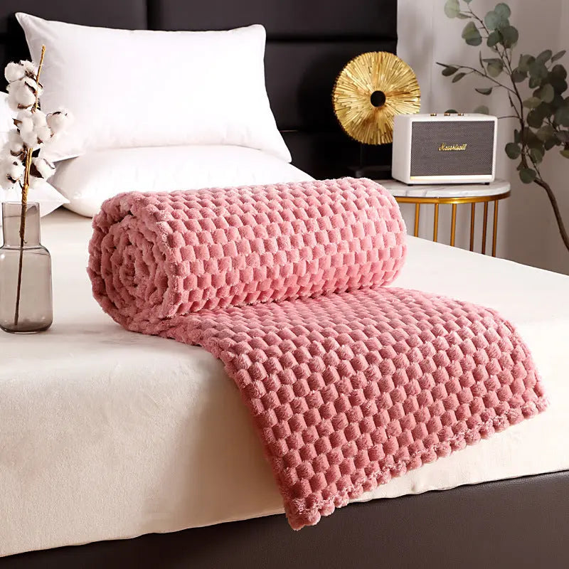 Plaid Canapé Polyester Universel FLANIO Rose Pink-180X200cm-Ribbon Card Packaging