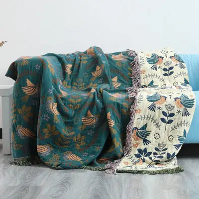 Plaid Coton Moderne SOFERA Spring Bird Style Blue-150cmx200cm