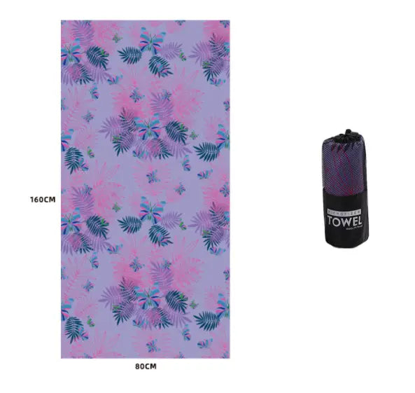 Serviette Plage Microfibre VAIANO Amethyst flower-80x160cm printed storage bag