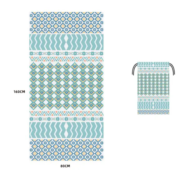 Serviette Plage Microfibre VAIANO Aqua Green Bohemia-80x160cm opp bag