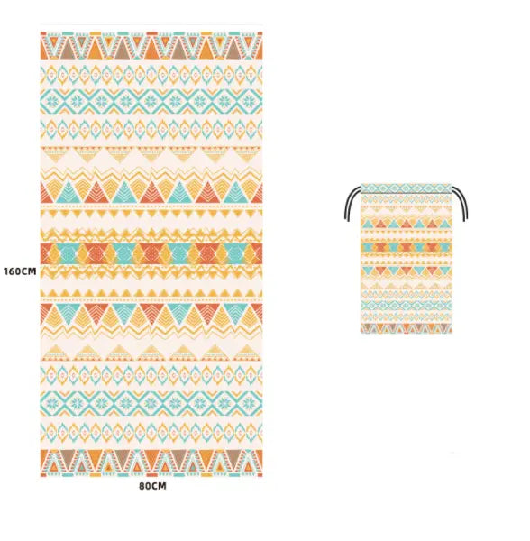 Serviette Plage Microfibre VAIANO Light yellow boho-80x160cm Round mesh bag